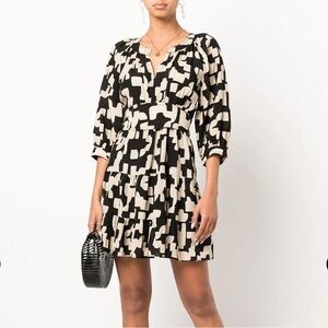 Ba&sh Pulse Quarter Sleeve Tiered Mini Dress Black Beige